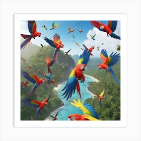 Parrots In Flight Art Print