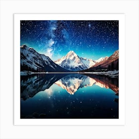 Firefly Snow Capped Mountains Reflecting In A Starry Lake 67023 (2) Art Print