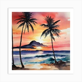 Sunset With Palm Trees 1 Art Print