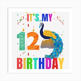 Peacock 12th Birthday Funny Cute Birds Animal Lover Graphic Art Print