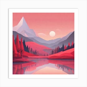 Misty mountains background in red tone 24 Art Print