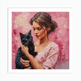 Girl With A Cat 5 Art Print