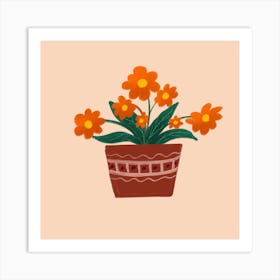 Orange Flowers In A Pot Art Print