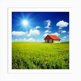 Firefly House, Sun, Cloud, Flower, Meadow, Nature, Landscape, Serene, Peaceful, Sunny, Vibrant, Sky, (10) Art Print