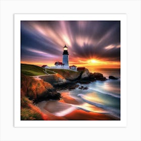 Sunset At The Lighthouse Art Print