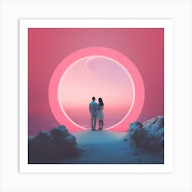 Couple LOVE, Surreal Sweethearts: Love Amidst Psychedelic Cloudscapes, Valentine'S Day or Love concept Art Print