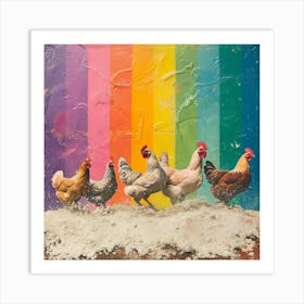 Rainbow Stripe Chicken Collage 2 Art Print