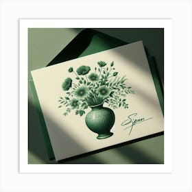 Green Vase With Flowers 1 Art Print