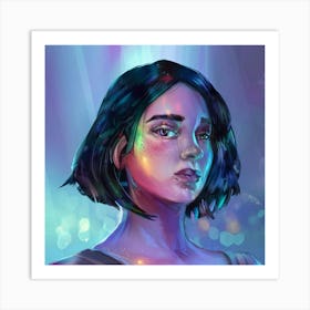 Girl With Neon Lights Art Print