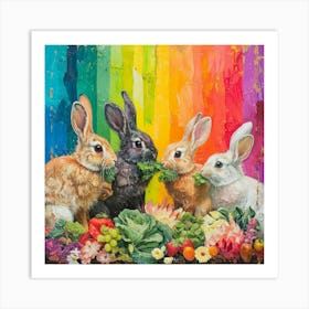 Rainbow Rabbits With Greens 3 Art Print