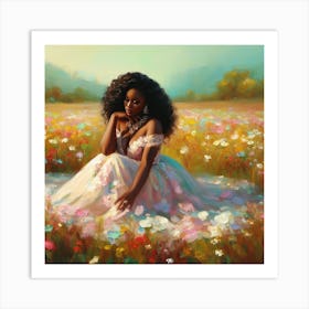 Woman in Floral Field Art Print