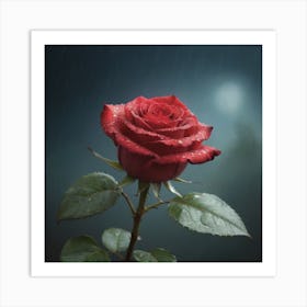 Red Rose In The Rain Art Print