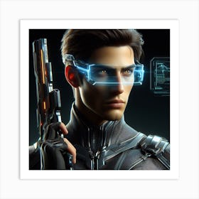 Futuristic Man Holding A Gun 3 Art Print