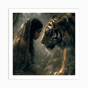 Tiger And The Woman 2 Art Print