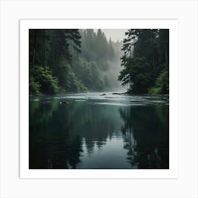 A Tranquil River Flowing Through A Dense Forest With Mist Rising From The Water 2 Art Print