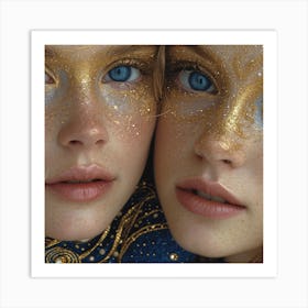 Two Girls In Gold Makeup Art Print