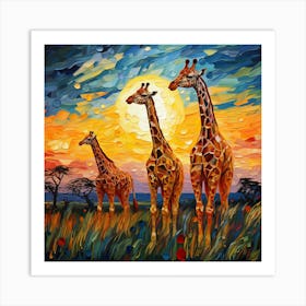 Giraffes At Sunset 23 Art Print