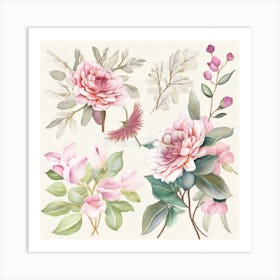 Watercolor Flowers Set Art Print