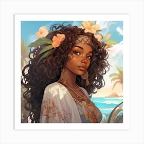 African Girl With Flowers Art Print