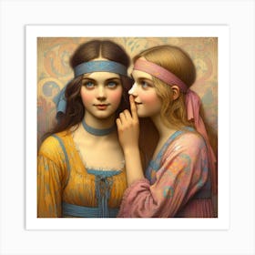 Two Girls Whispering Art Print