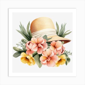 Hat And Flowers Art Print