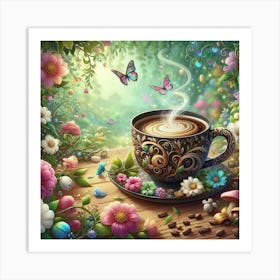 Coffee Cup In The Garden 1 Art Print