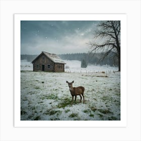 Deer In The Snow 39 Art Print