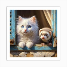 Ferret And Cat 1 Art Print