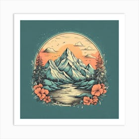 Mountains And Flowers Art Print