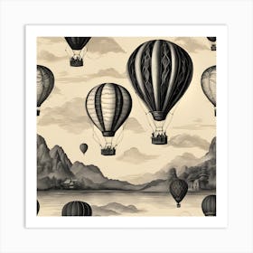 Hot Air Balloons Black And Sepia Art Print