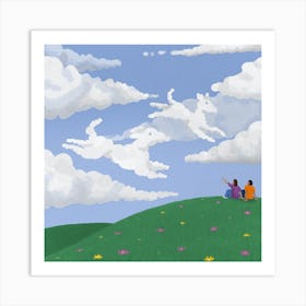 Sighthound Dog Clouds In The Sky Landscape Art Print