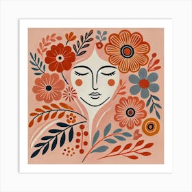 woman portrait with flowers Art Print