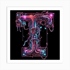 Letter T made of glowing circuits Art Print