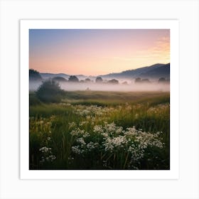 A Blanket Of Morning Fog Softly Enveloping A Dutch Meadow Transitioning From Summer To Autumn Where Art Print