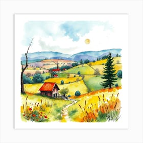 Watercolor Of The Countryside Art Print