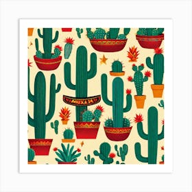 Mexican Cactus Pattern 13 Art Print