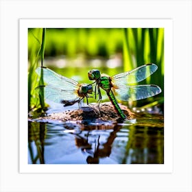 Nature Dragonfly Mating Couple Insect Sitting Duck Pond Lively Dvd Fauna Wild Animal Gras (2) Art Print