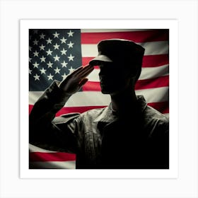 Soldier Saluting American Flag 1 Art Print