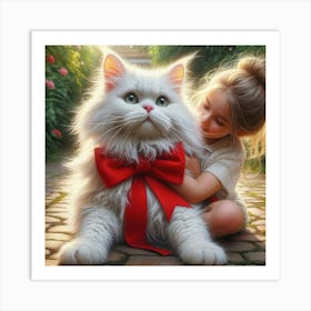 Little Girl Hugging A Cat Art Print