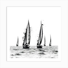 Ink splatter art, Sailboats, photogram, white wash, high key lighting, high contrast Art Print