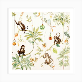 Monkeys On A Tree 1 Art Print