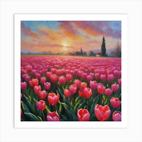 Sunrise on Tulip Fields Art Print