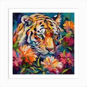 Tiger In Flowers Art Print