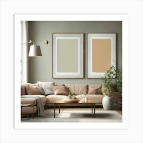 Living Room Wall 3 Tables Frame Mock Up Realistic (3) Art Print