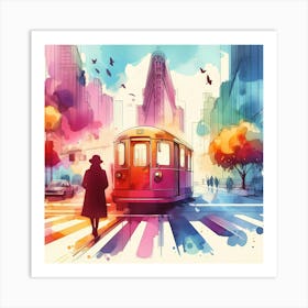 Watercolor Of A Tram Art Print