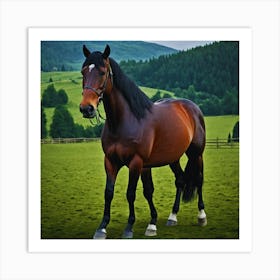 Horse Standing In A Field Art Print