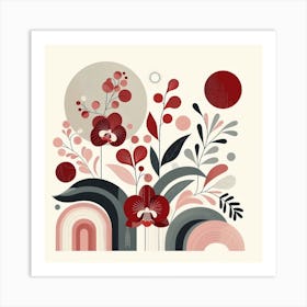 Scandinavian style, Red orchid sprig 3 Art Print