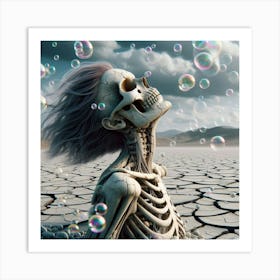 Skeleton With Soap Bubbles Art Print