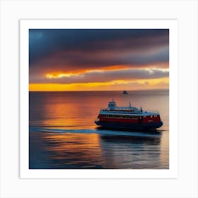 Ferry At Sunset 1 Art Print