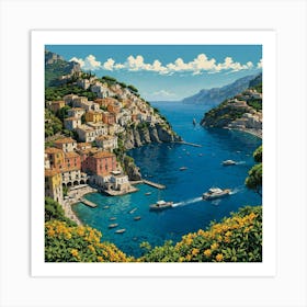 A Scenic Painting Of The Amalfi Coast In Italy 0 Art Print